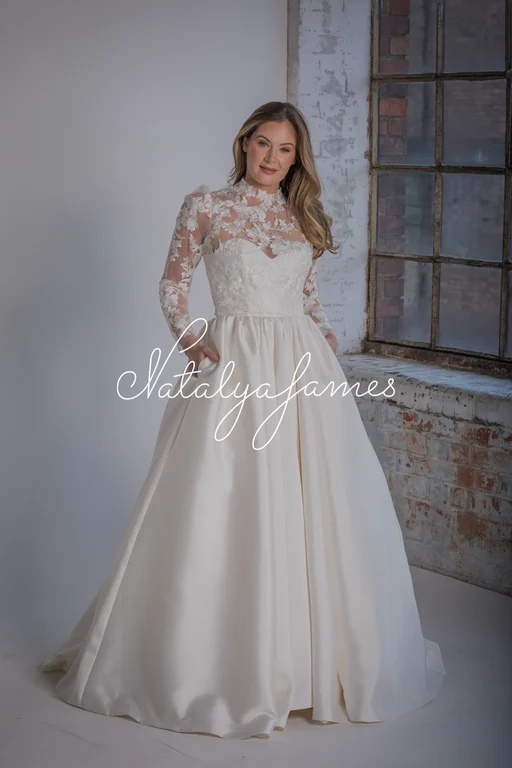 Lace-sleeved wedding dress from the Natalya James collection