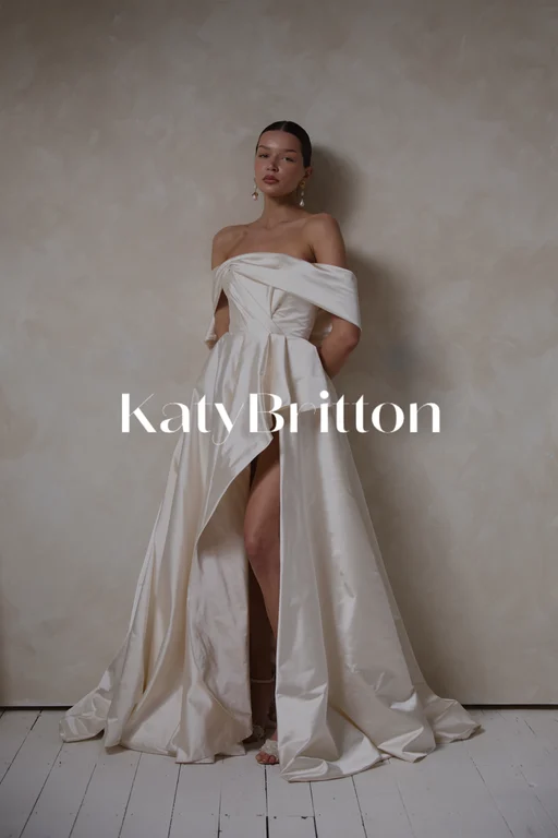 Off-the-shoulder wedding dress by Katy Britton