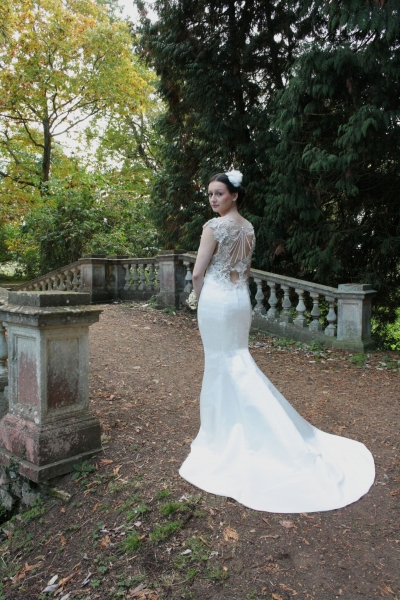 Emily lace beaded wedding dress back Natalya James Bridal castle ashby bridge