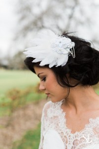 Feather and diamante hair slide, photography by Sarah Brookes photography