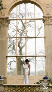 Georgette and satin wedding dress with crystal and earl trim. photo by Sarah Brookes photography